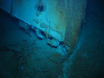 Scuttles & fairlead visible on inverted port bow section
